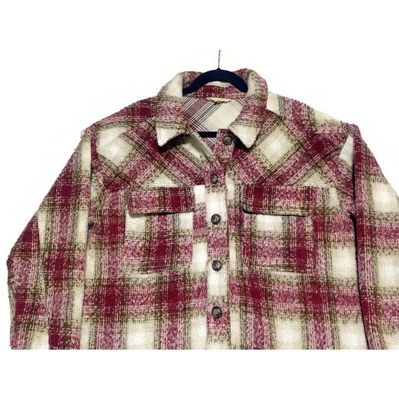 L A Hearts Jacket Women's Medium Large Red Plaid Button Up Long Sleeve - Picture 4 of 7